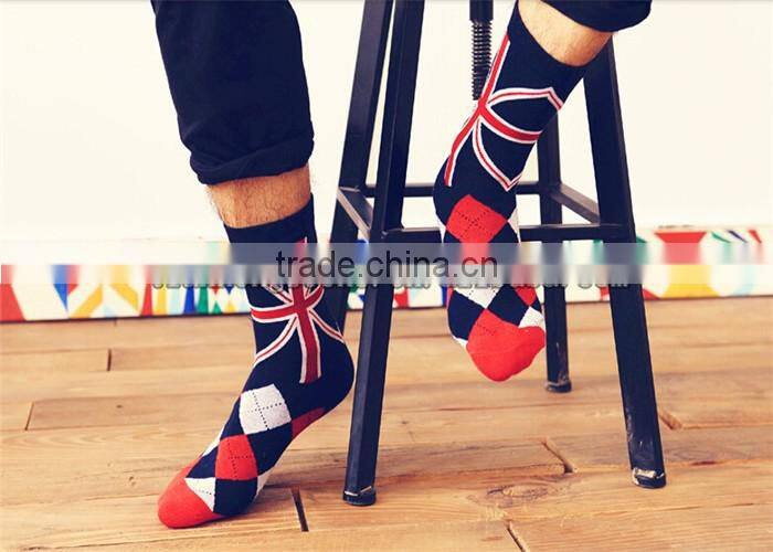 Custom White Striped And Star Design Half Terry Elastic Cuff Cotton Men Sport Socks