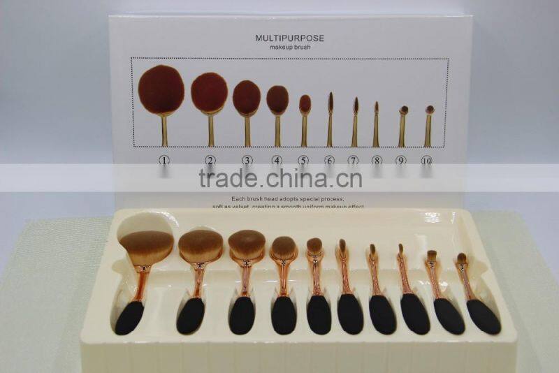 Factory directly super soft black rose gold oval makeup brush 10pcs with rose gold package