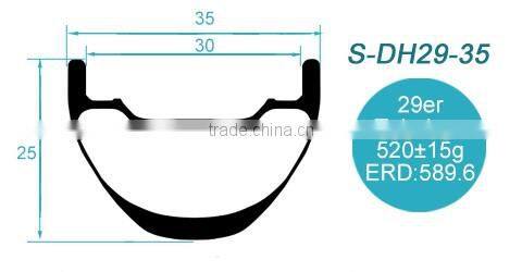 Free europe duties & taxes tubeless Hookless down hill MTB rims 25mmx35mm mtb 29 carbon rim S-DH29-35