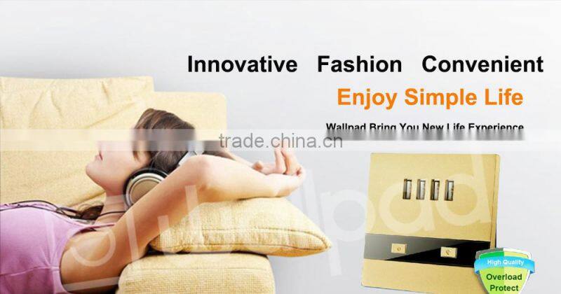 2015 New Products Wallpad Gold PC110~250V Electrical LED 4 Usb Charger Ports USB Power Wall Light Socket