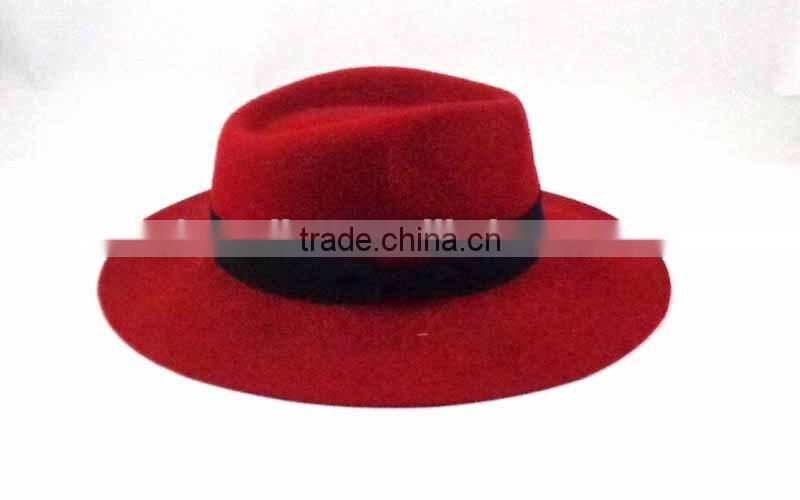 WL-153 100%Wool modish red fedora hat with bow trim
