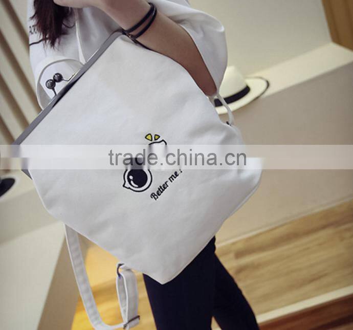 2016 new design backpack fashion lady's tote bag canvas backpack with kiss buckle