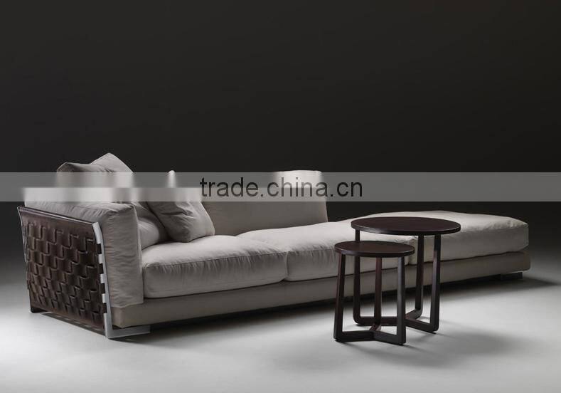 Bali Leather side high quality cotton and line fabric solid wood construction feather sofa set