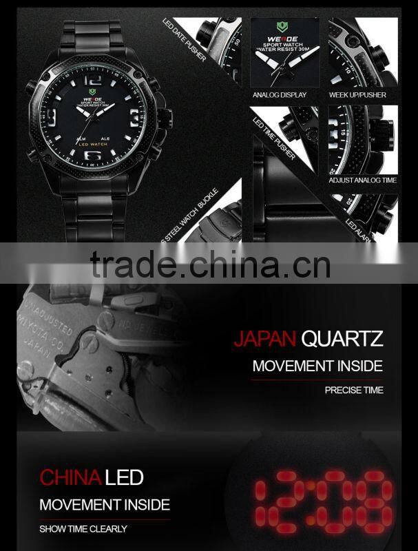 2014 weide JAPAN Miyota Quartz Watch Analog & Digital Watch for Men Military Watches,Men Full Steel Watches/WH2306