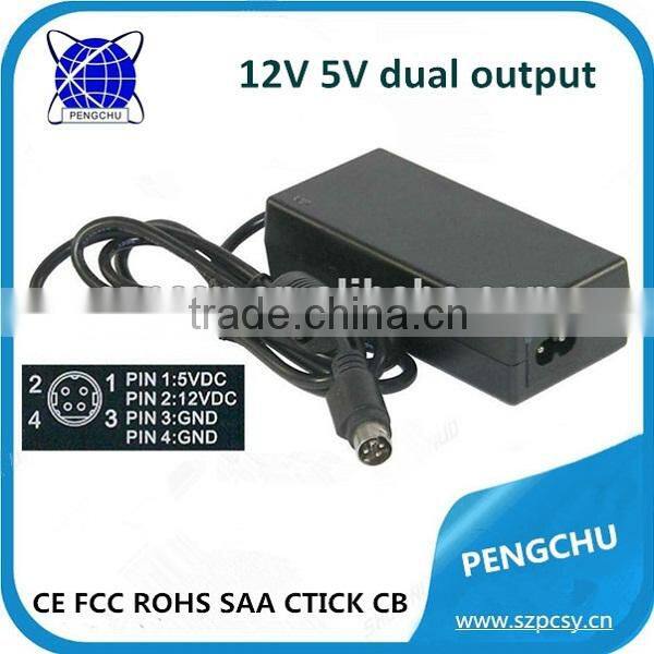 Dual voltage output 12v 2a 5v 2a 4 pin din power adapter