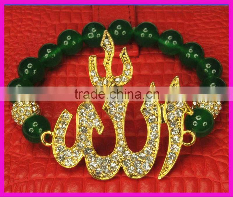 KJL-BR821 Best pink beads bracelet rhinestone pave sideway gold Allah Bracelets