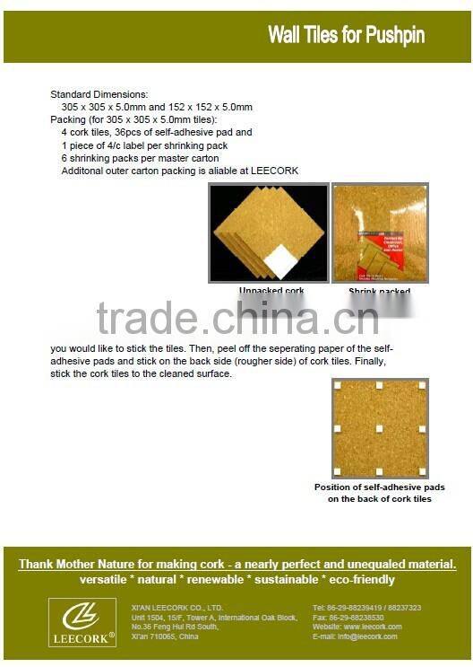 "LEECORK" unframed self-stick cork board for DIY bulletin board