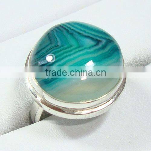 .925 Sterling Silver Green Onyx Gemstone Fashion Ring