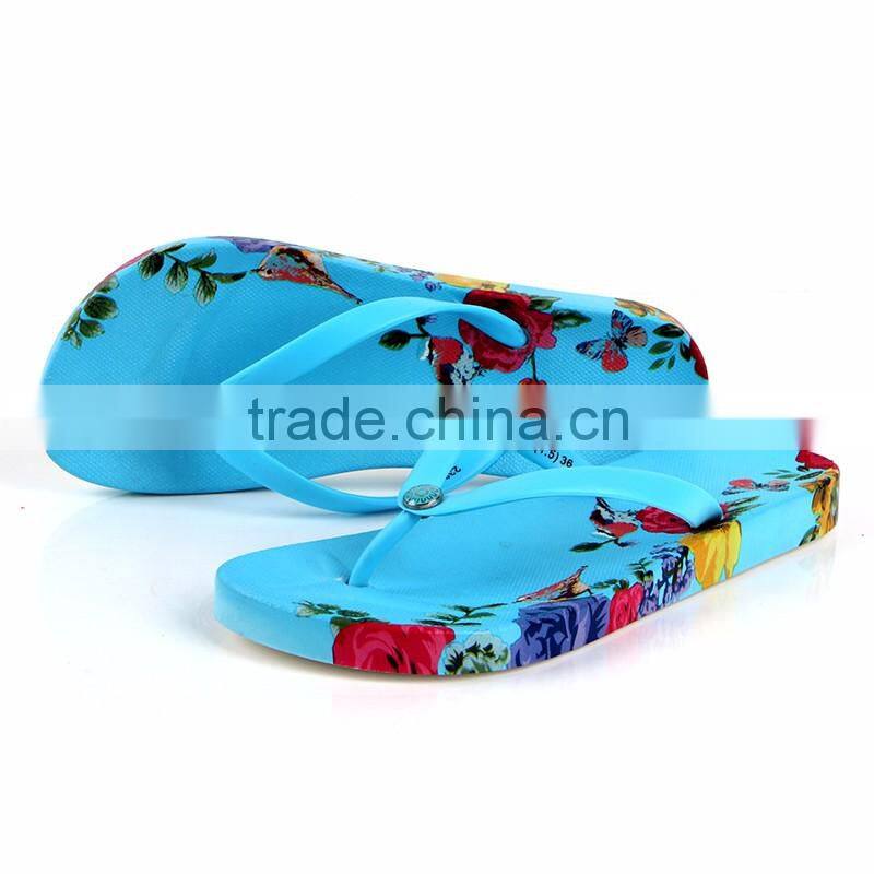 2016 sexy bulk wholesale custom printed ladies blue beach flip flops eva sandals for girls