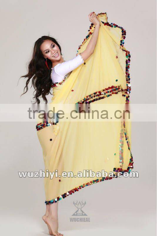 Guangzhou Qiancai Wuchieal 2013 elegant colorful bellydance veils,plus size shining Belly Dance veils (SJ015)