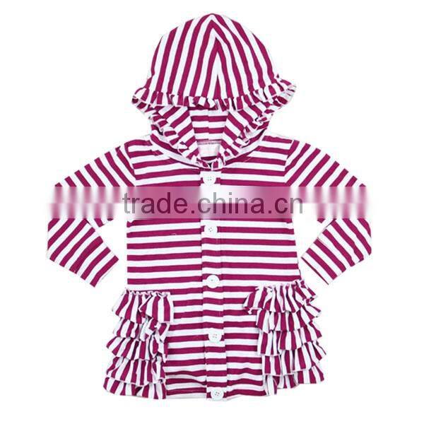 2016 kaiyo oem service long sleeve cotton stripe ruffle top ruffle coat with hat baby girls top design children clothing 2016