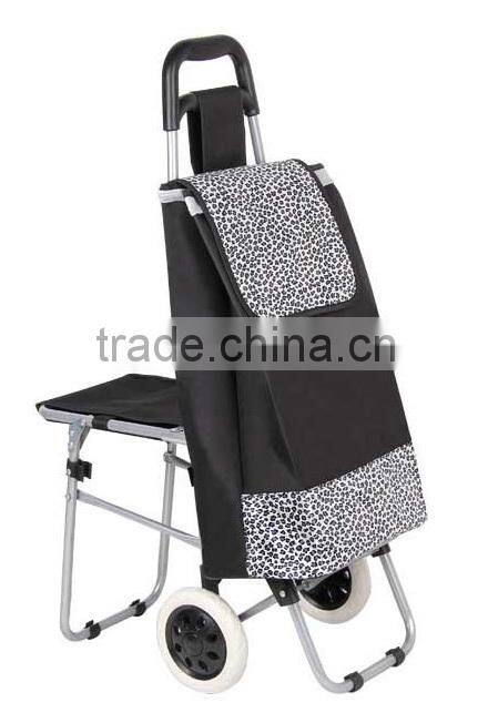 Portable supermarket shopping cart, Portable folding shopping trolley with chair, Rolling folding shopping cart with seat
