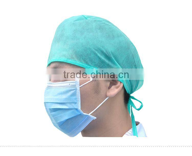 Disposable non woven surgical cap with tie on use for hospital