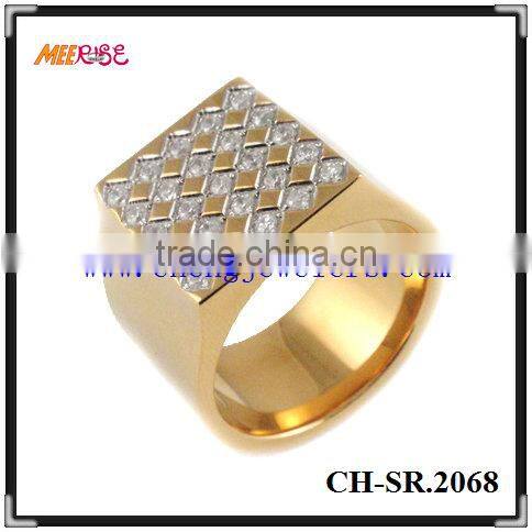 Beauty stainless steel ring with square purple gemstone and gold cord inlay