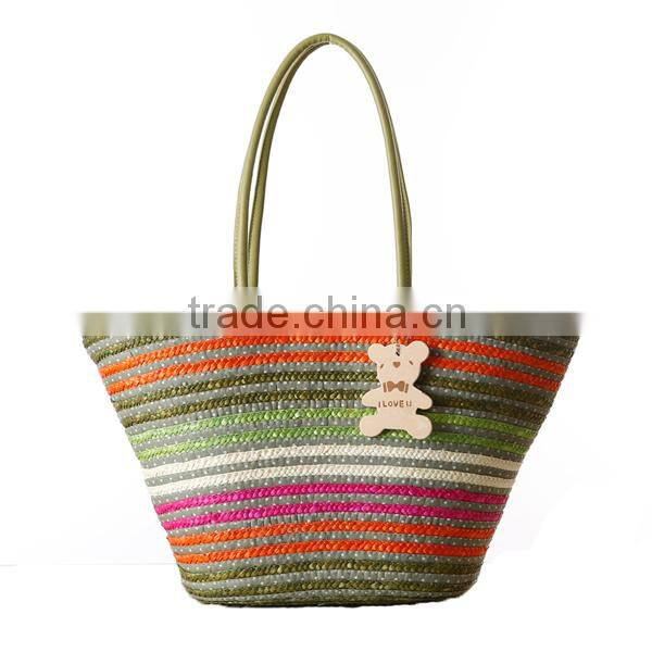 Cute Colorful Striped Wheat Straw Tote Bag,straw tote bag
