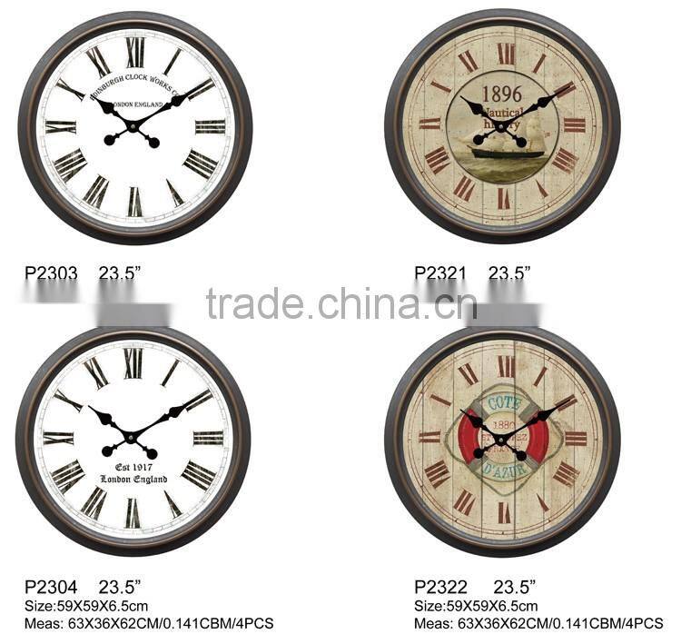 23" Round shape antique plastic wall clock for decor