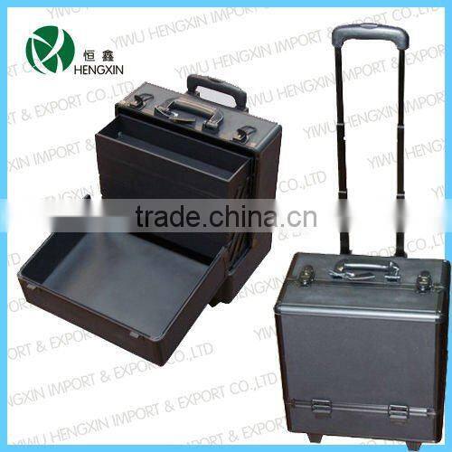 Professional aluminum cosmetic case trolley makeup train case