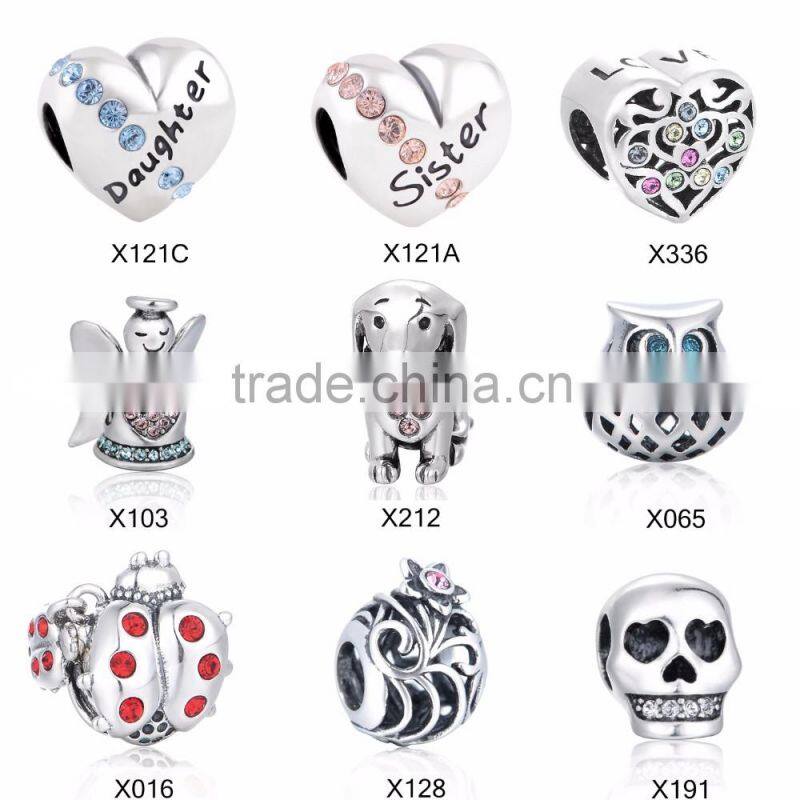 X325 Wholesale Engravable Silver Heart Charms Beads With Zircon