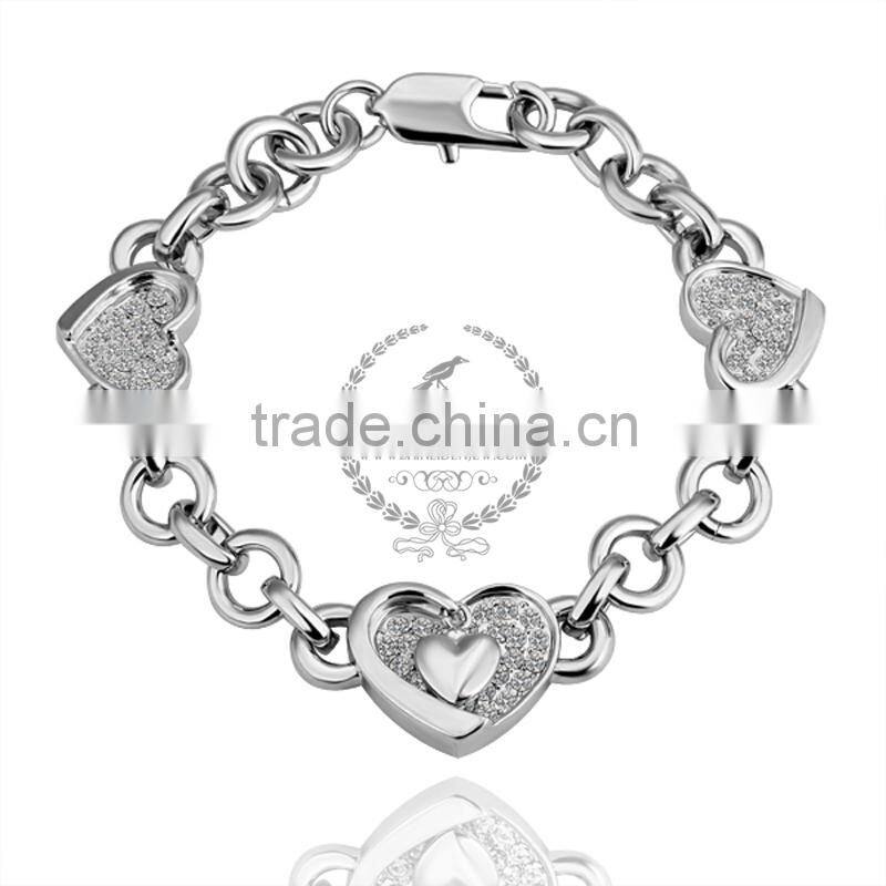18KGP platinum plated crystal rhinestone lovers' heart women flower bangle bracelet fashion jewelry B003