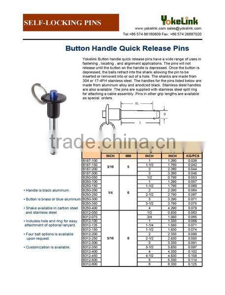 Stainless steel B type quick release pins