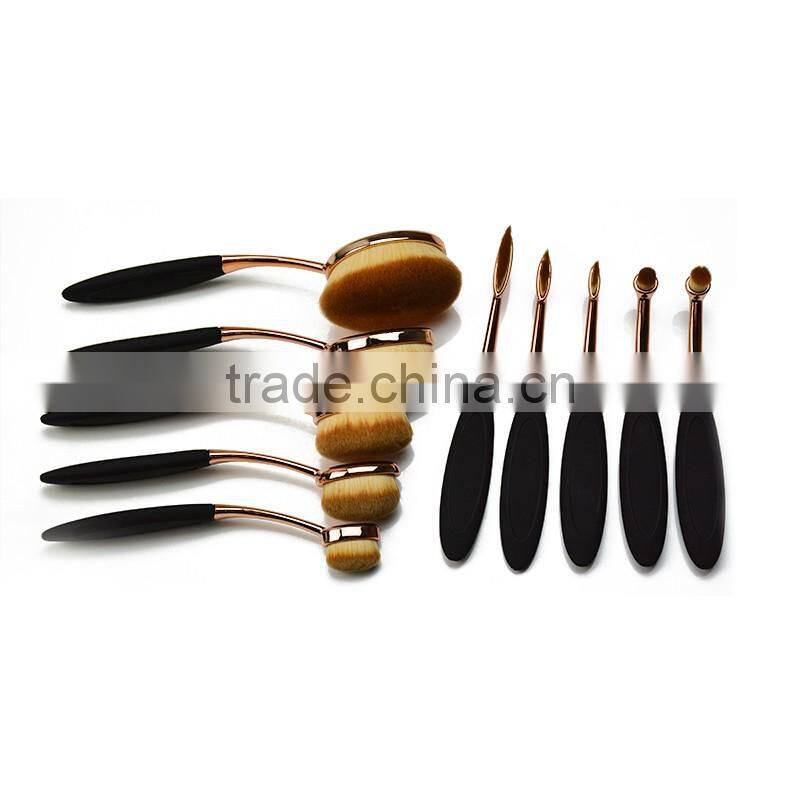 Custom logo Professional Toothbrush Shape Rose Gold Oval Makeup Brush Set
