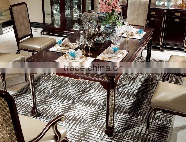 Luxury Chinese style solid wood carving rectangular dining table set
