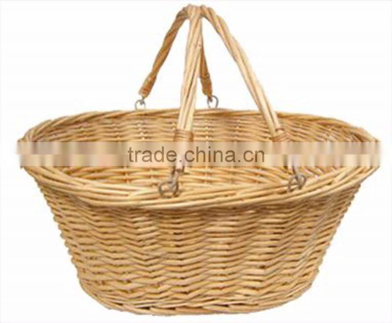 Traditional Wicker Shopping Basket with Folding Handles - LARGE NATURAL