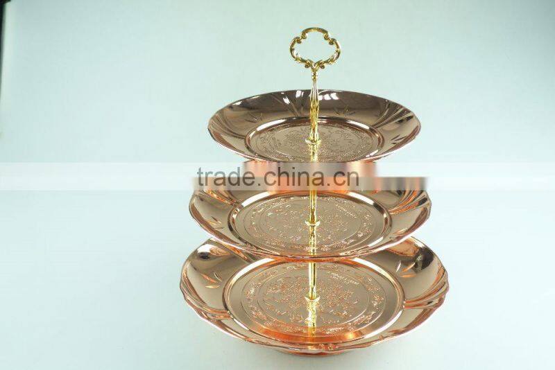 stainless steel three layer metal fruits plate flower decoration and clourful