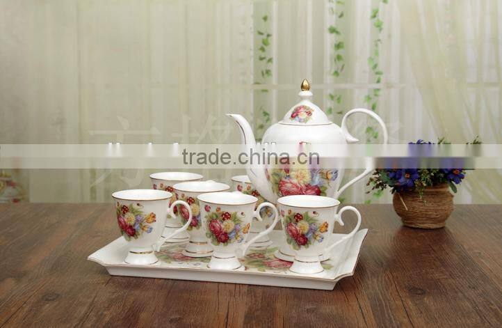 Drinkware new bone china gold arabic grace porcelain tea set with tray