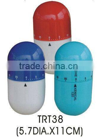 Plastic capsule shape 60 minutes countdown mechanical timer/cooking timer
