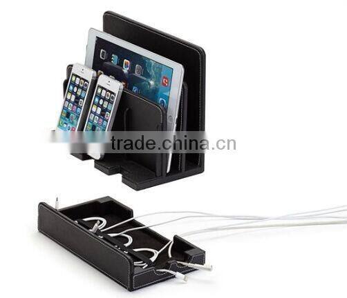 Black Multi-function Faux Leather Charging Station Organizer And Dock