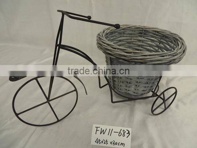 Bicycle frame mini wicker flower basket