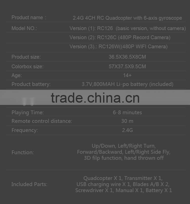 Tumbler rc drone quadcopter with 6-axis gyro