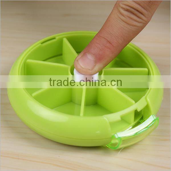 creative fruit shape round pill box 7 days with push button/custom 7 compartment plastic pill box keep health
