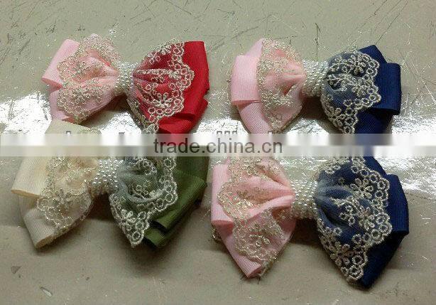 CF0386 New arrival fashion large ivory pearl center lace CF0386 New arrival fashion large ivory pearl center lace hair bow