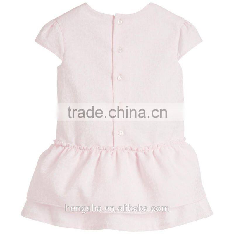 Fashion Baby Girl Dress Pink Cotton Jacquard Kids Dresses With Peplum HSD6988