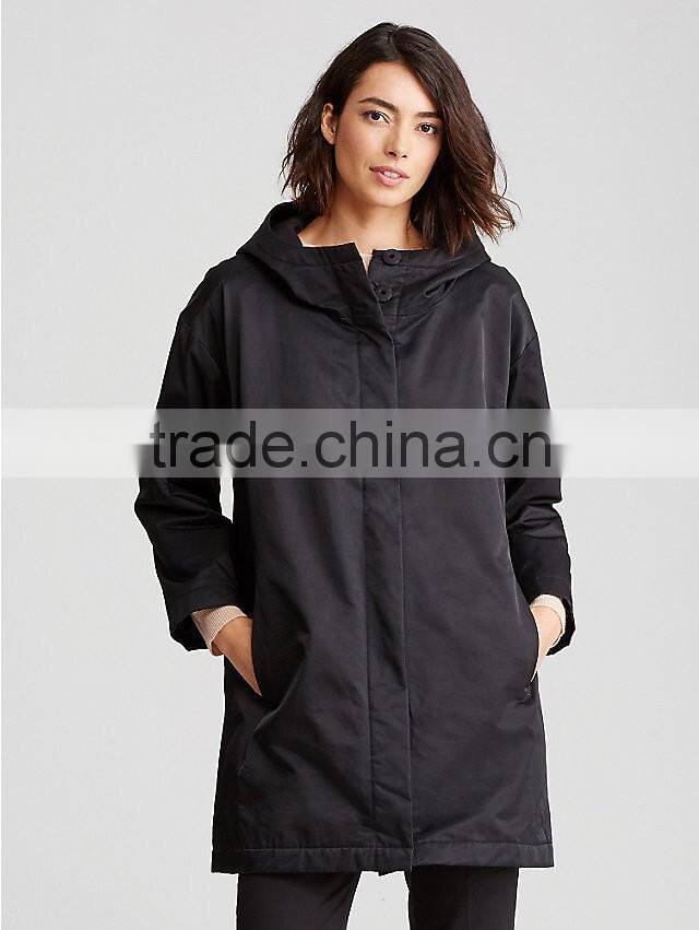 cheap sale solid black women hooded lightweight wind breaker jacket