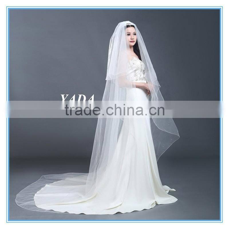 Sweetheart Satin Handmade Embroidery Beaded Wedding Dress with Bridal Mantilla Veil