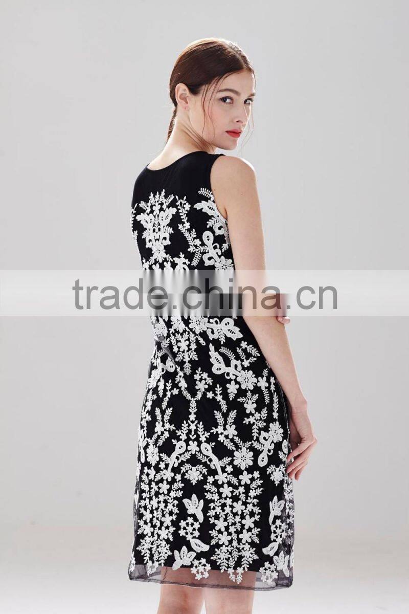 mesh embroidery ladies casual lace dresses