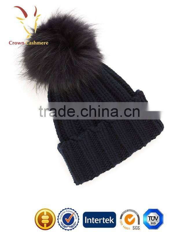 Ladies Winter Wool Hat Fur Pom Hat,Cut Winter Hat