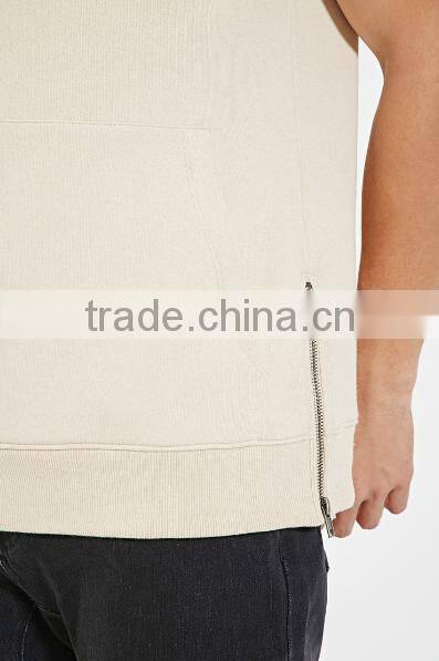 Hotsale design cotton fleece pocket zip plain solid color pullover short sleeve plain hoodies wholesale made in china