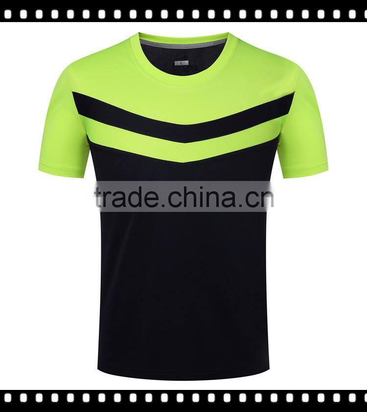 Mens Quick Dry Short Sleeve Stripe Sport Shirt Gym Running Polyester Jersey Tees