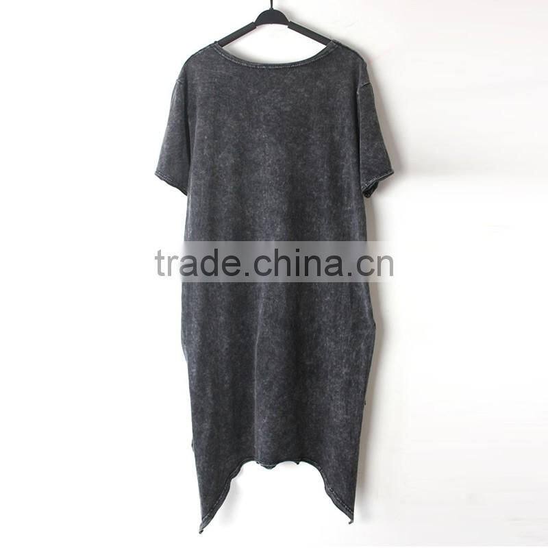 Casual Short in Front Long in Back Short Sleeve Chiffon Black T-Shirt