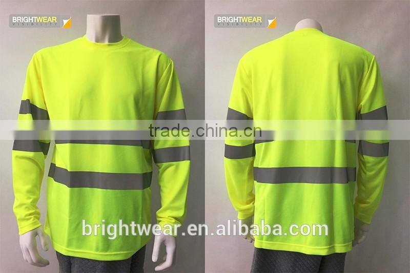 100%polyester hi vis rib collar long sleeve wicking high visibility t-shirt