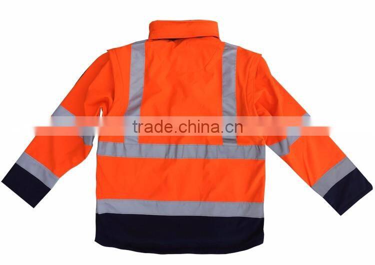 Mens high visibility softshell detachable sleeves hi vis 3m safety jacket with EN20471