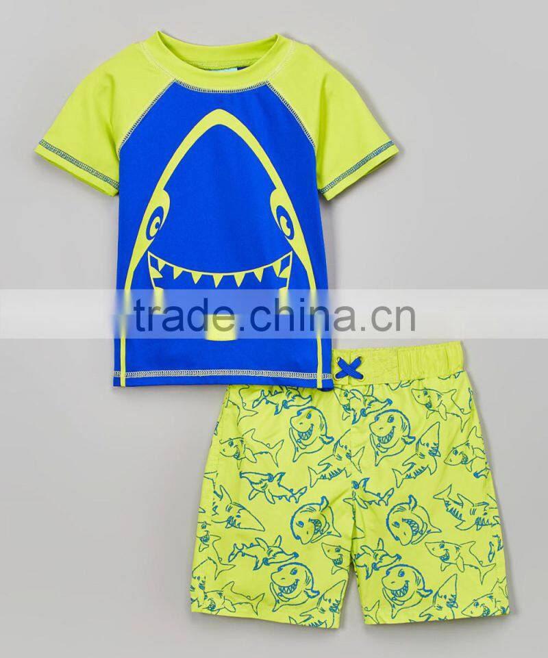 New Summer Boys Sportswear With Blue And Green Happy Shark Boys Rashguard Set Boys Clothes B-NP-TR905-391