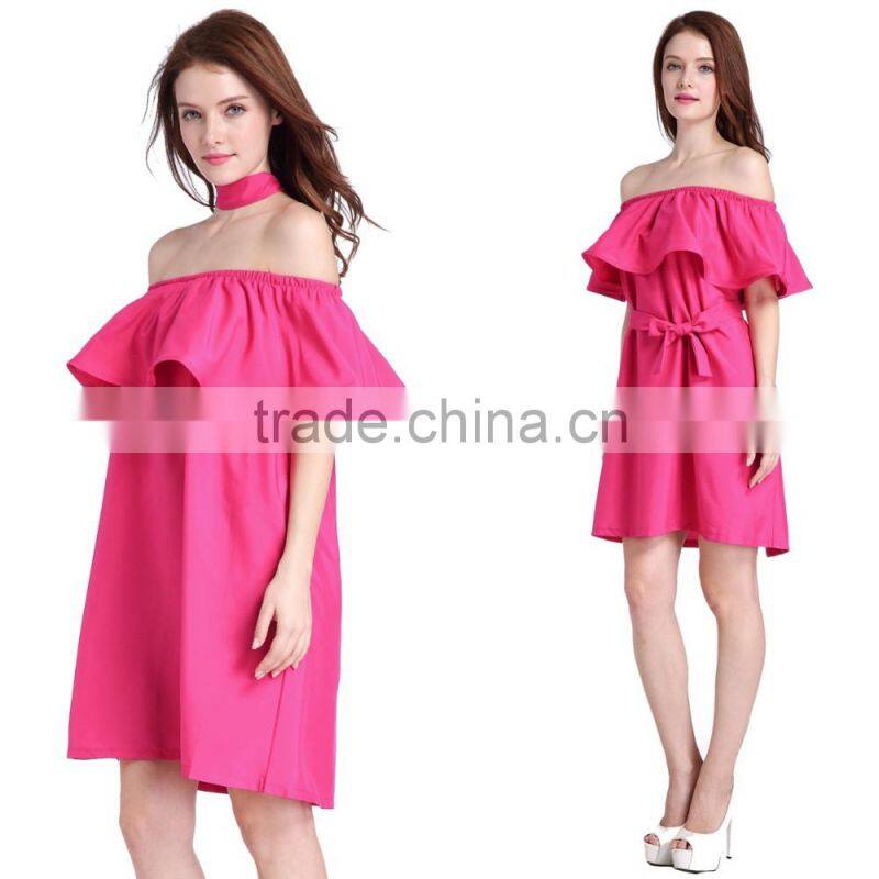 New Fashion Off-shoulder Ruffled Neckline Dress Body con Party Dress For Wholesale 2017