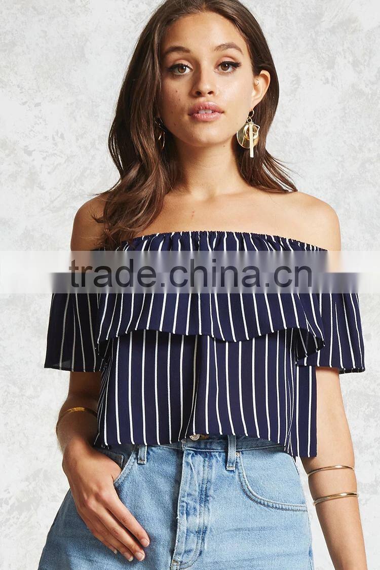 Hot sale fashion short sleeve summer casual off shoulder striped sexy women blouse