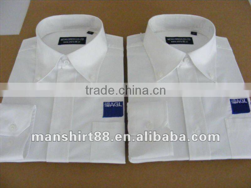 man's white button-down collar embroidery long sleeve work shirts