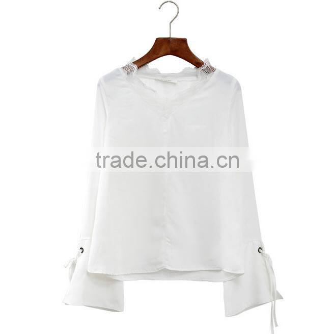 Hot sales!!!2017 Latest Ladies black lace v neck chiffon shirt